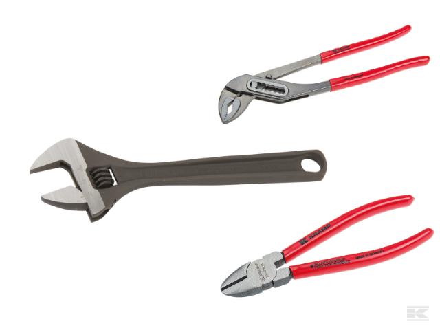 Kramp Tangsæt 3 Dele Vandpumpetang, Sidebidetang og Skiftenøgle