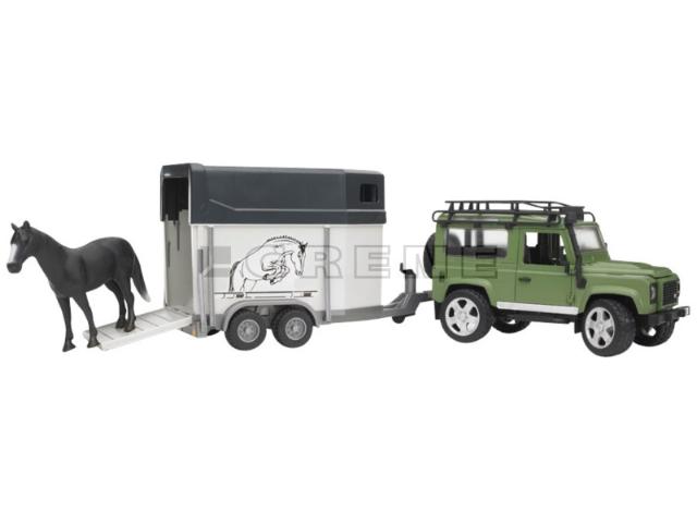 Bruder 02592 Landrover Defender med hestetrailer 