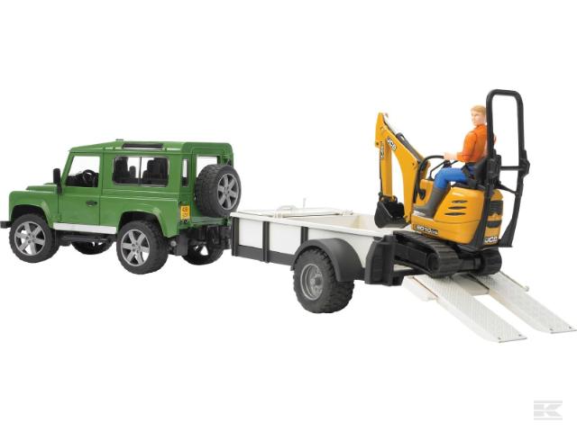 Bruder 02593 Land Rover med Trailer, JCB Minigraver og Fører