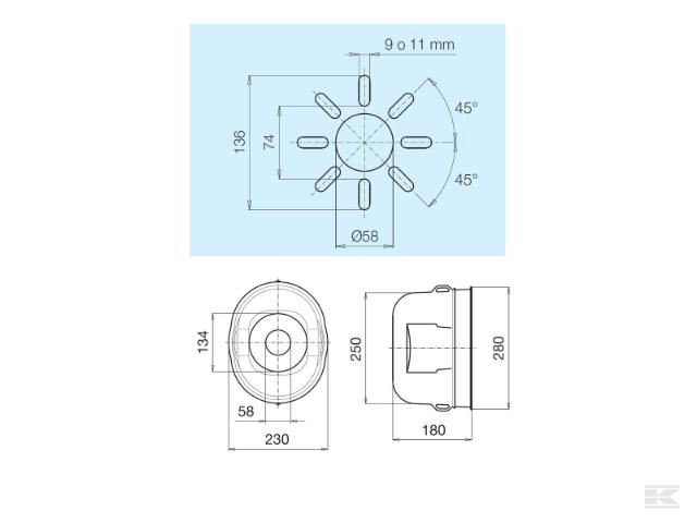 PTO Skærm Oval L: 180 mm D: 280 mm Sort