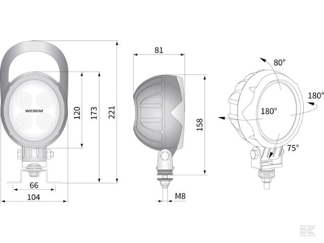Kramp LED 18W 1500 Lumen top/bund montering arbejdslygte