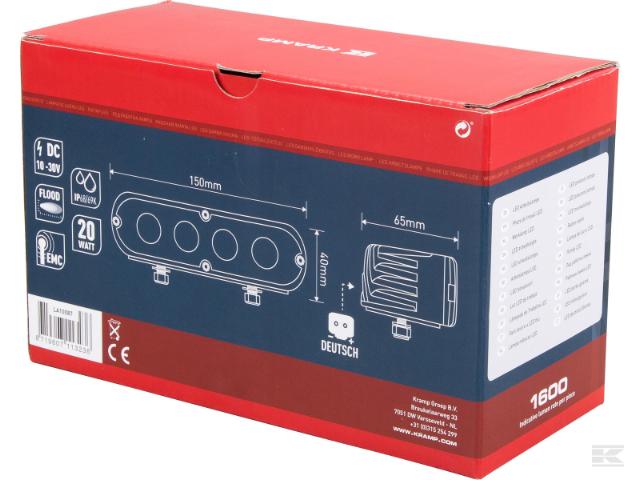 Kramp LED Arbejdslygte 1600 lumen 20W Nærområde m/ Deutsch stik