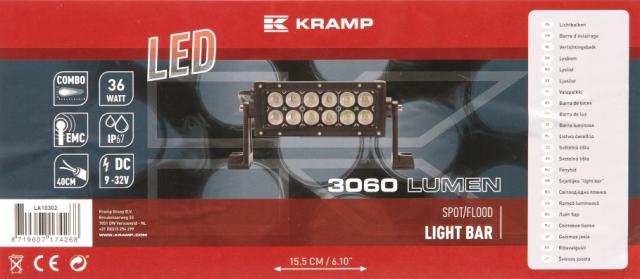 Kramp LED lygtebar Flood 3060 Lumen m/ Ledning