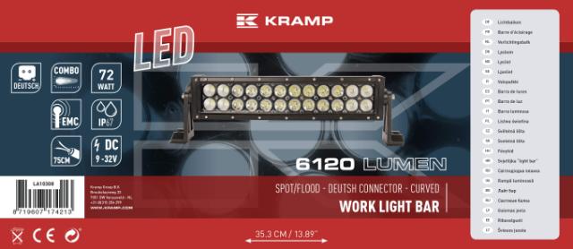 Kramp LED Lygtebar 72W 24 LED buet m/ Deutsch stik