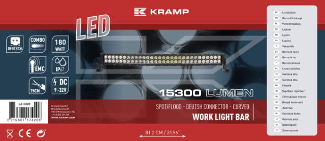 Kramp LED Lygtebar 180W 60 LED buet m/ Deutsch stik