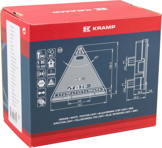 Kramp LED Baglygte trekant ventre m/deutsch stik