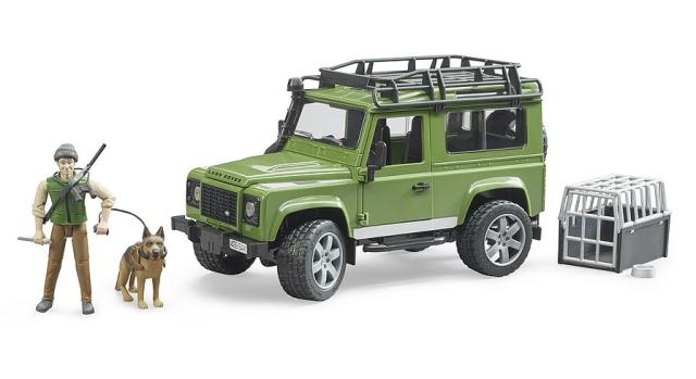 Bruder 02587 Land Rover Defender Stationcar med Skovfoged og Hund